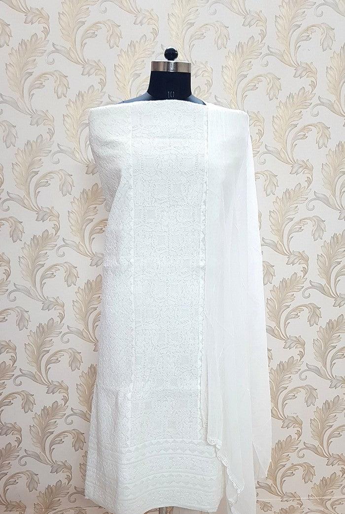 Applique Cotton Chikankari Suit ( Jaali ) - Adah Chikankari