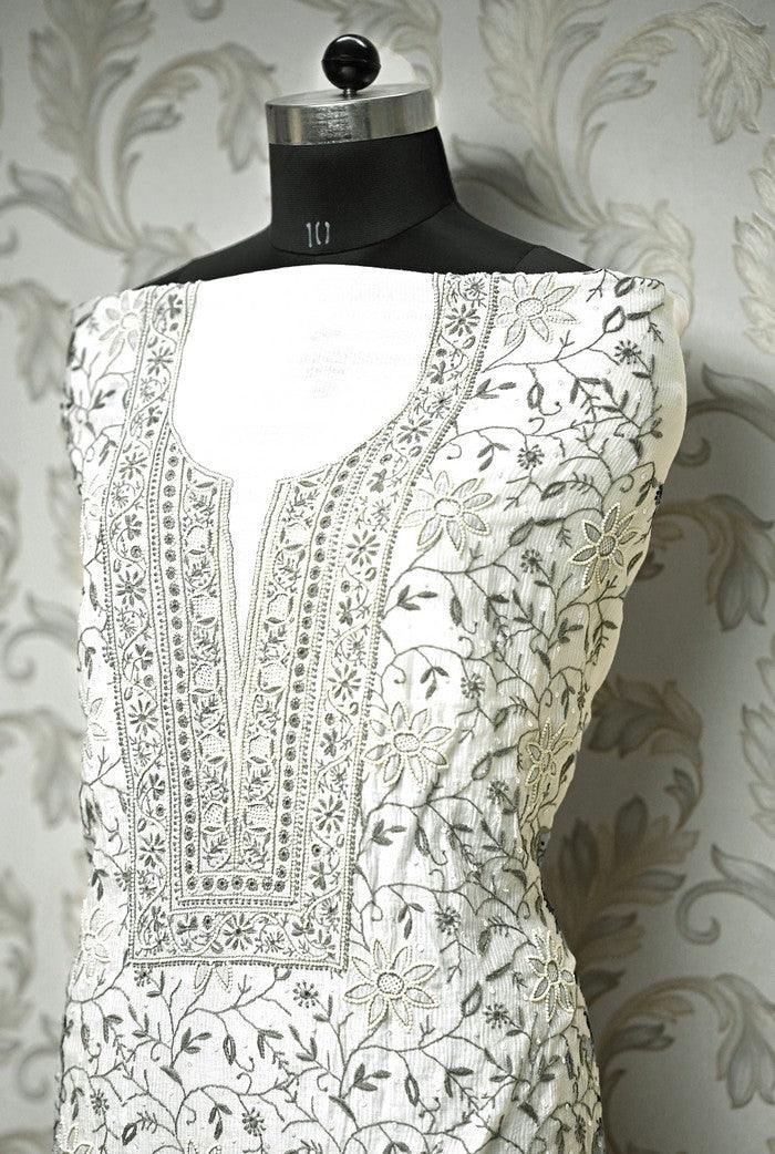 Chikankari Maheshwari Cotton Set ( Pearl Work ) - Adah Chikankari