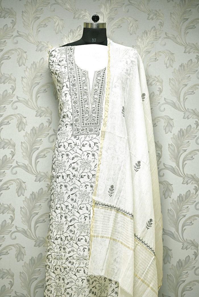 Chikankari Maheshwari Cotton Set ( Pearl Work ) - Adah Chikankari