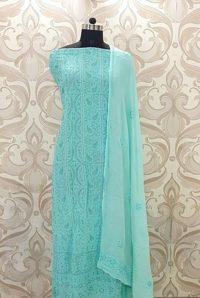 Chikankari Viscose Georgette Suit ( Pearl Work ) - Adah Chikankari