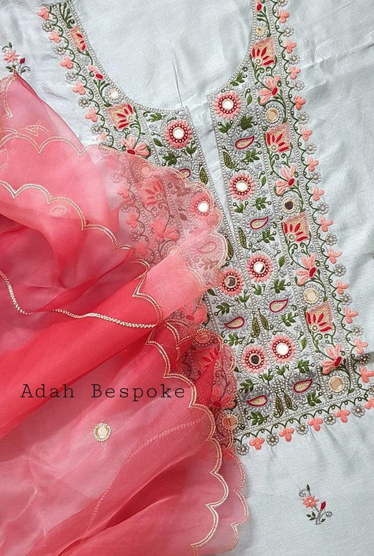Chikankari Chanderi Designer Suit ( Zardozi Work ) - Adah Chikankari