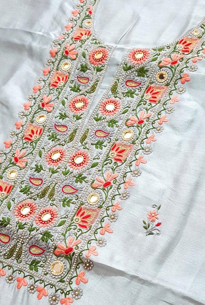 Chikankari Chanderi Designer Suit ( Zardozi Work ) - Adah Chikankari