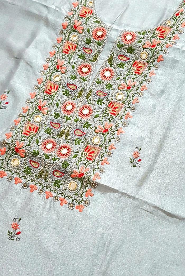Chikankari Chanderi Designer Suit ( Zardozi Work ) - Adah Chikankari