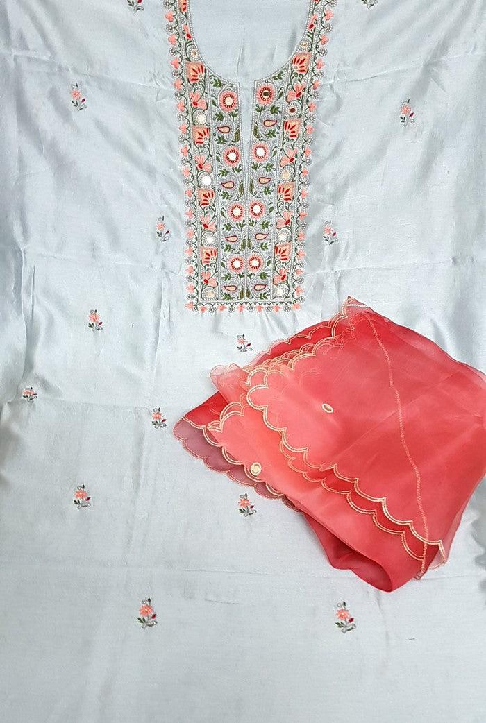 Chikankari Chanderi Designer Suit ( Zardozi Work ) - Adah Chikankari