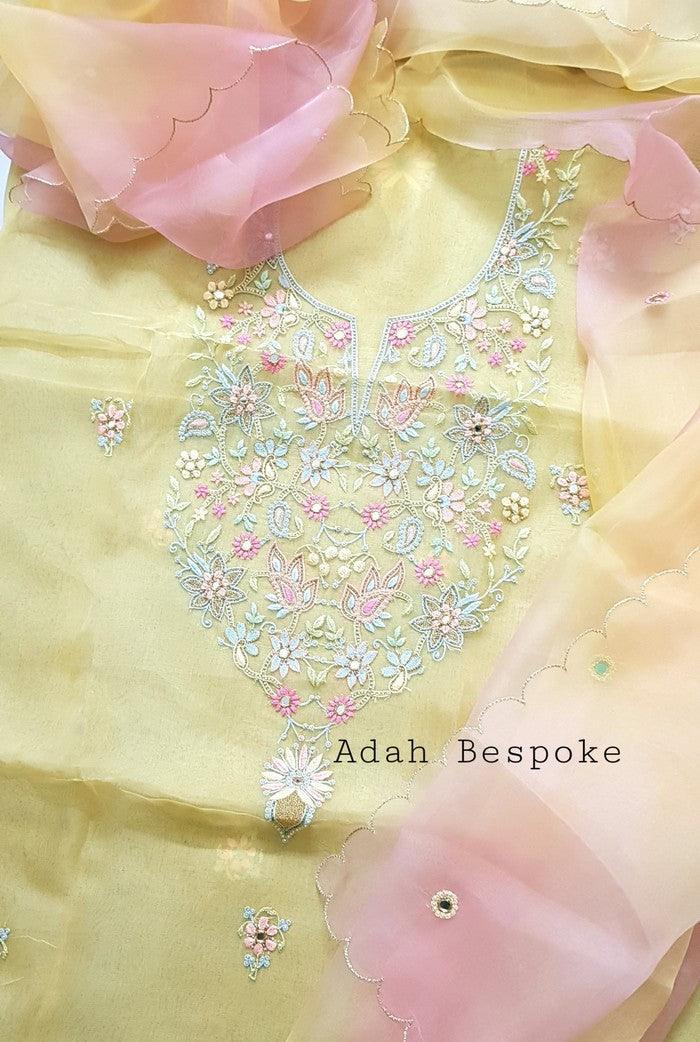 Chikankari Chanderi Designer Suit ( Zardozi Work ) - Adah Chikankari