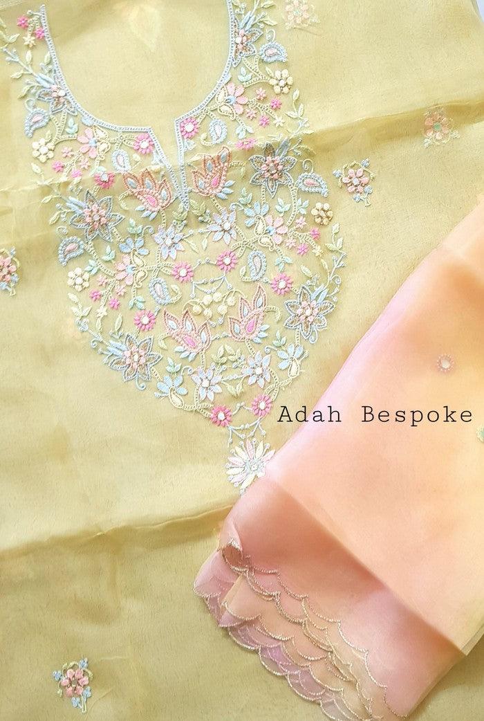 Chikankari Chanderi Designer Suit ( Zardozi Work ) - Adah Chikankari