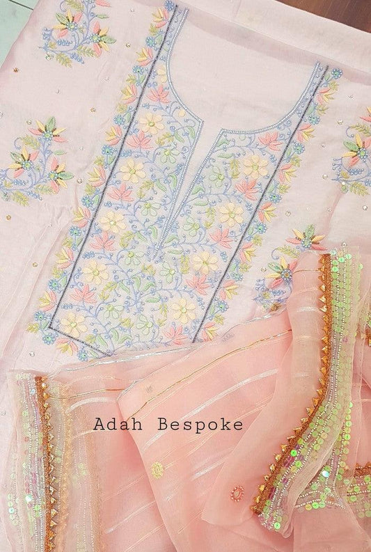Chikankari Chanderi Designer Suit ( Zardozi Work ) - Adah Chikankari