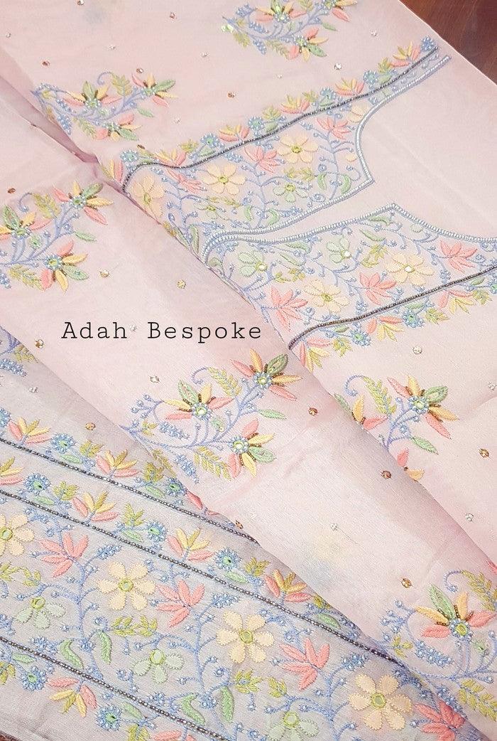 Chikankari Chanderi Designer Suit ( Zardozi Work ) - Adah Chikankari