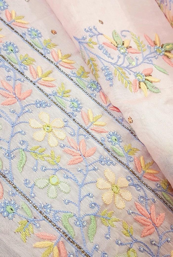 Chikankari Chanderi Designer Suit ( Zardozi Work ) - Adah Chikankari