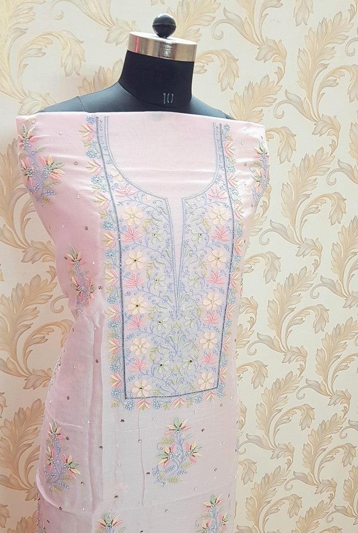 Chikankari Chanderi Designer Suit ( Zardozi Work ) - Adah Chikankari