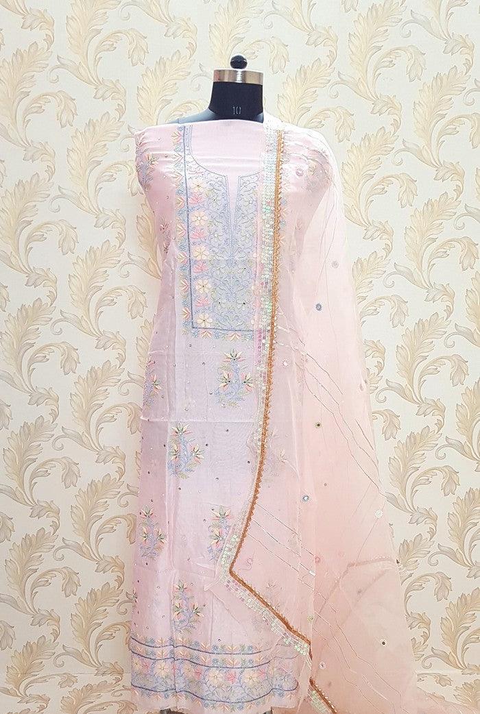 Chikankari Chanderi Designer Suit ( Zardozi Work ) - Adah Chikankari
