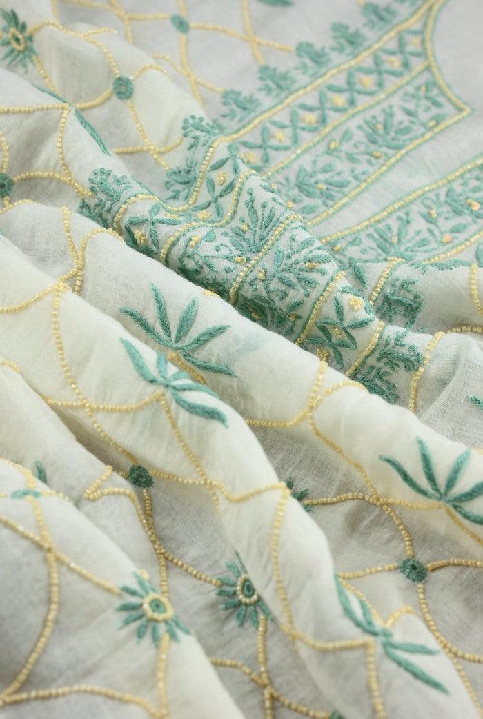Chikankari Mul Chanderi Suit ( Pearl Work ) - Adah Chikankari