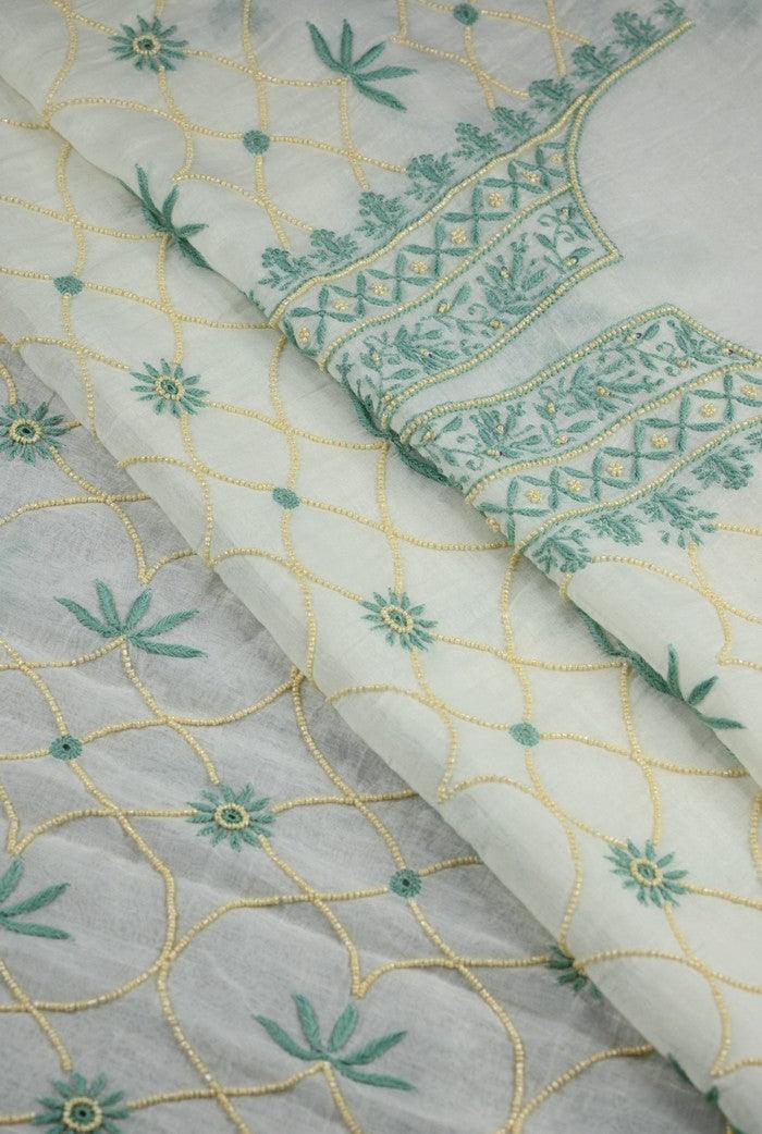 Chikankari Mul Chanderi Suit ( Pearl Work ) - Adah Chikankari