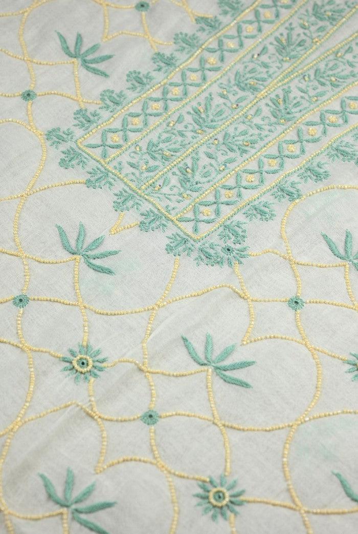 Chikankari Mul Chanderi Suit ( Pearl Work ) - Adah Chikankari