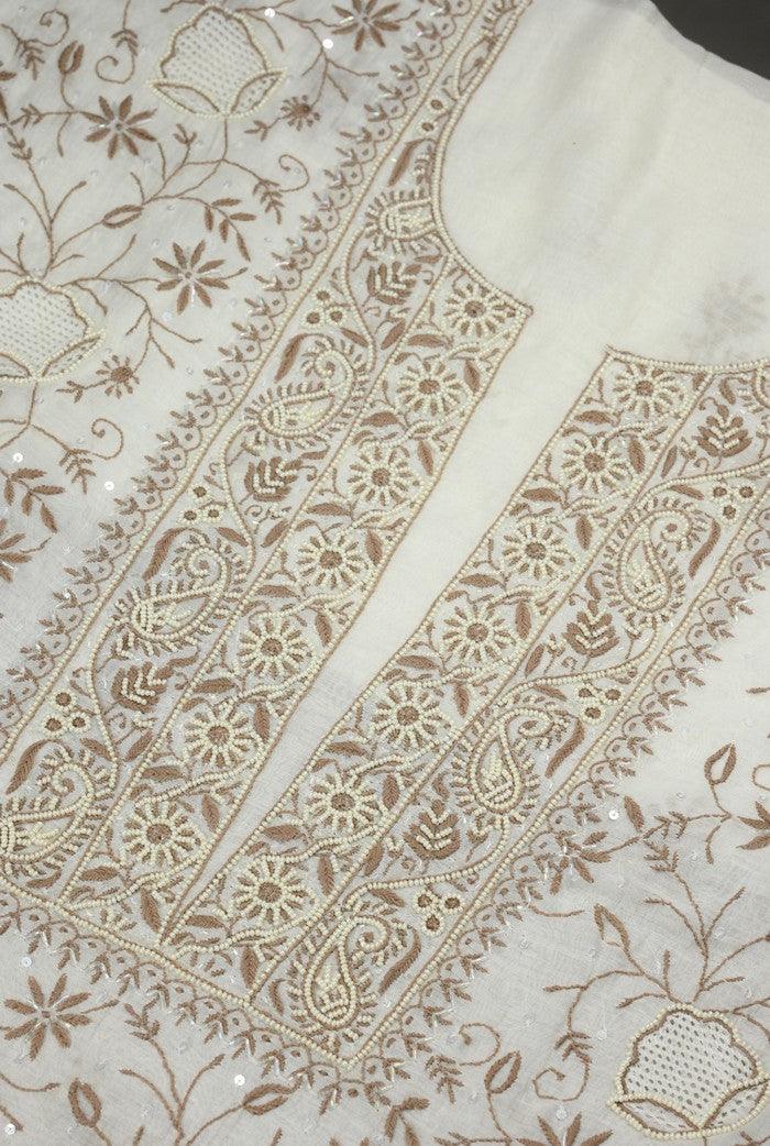 Chikankari Mul Chanderi Suit ( Pearl n Sequins ) - Adah Chikankari
