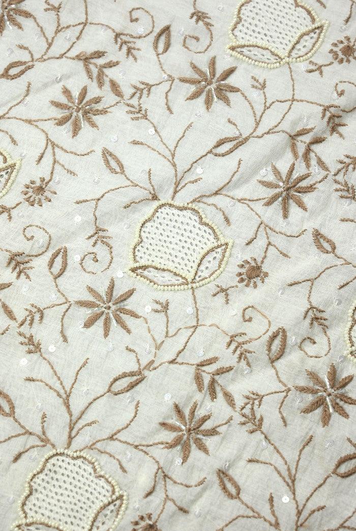 Chikankari Mul Chanderi Suit ( Pearl n Sequins ) - Adah Chikankari