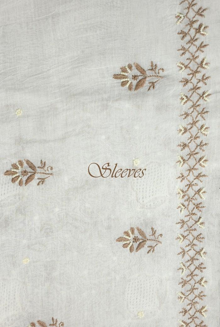Chikankari Mul Chanderi Suit ( Pearl n Sequins ) - Adah Chikankari