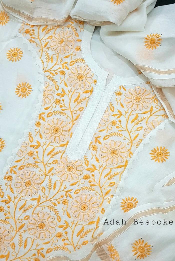 Chikankari Pure Chanderi Silk Suit - Adah Chikankari