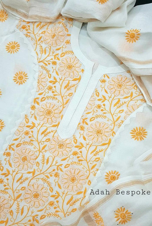 Chikankari Pure Chanderi Silk Suit - Adah Chikankari