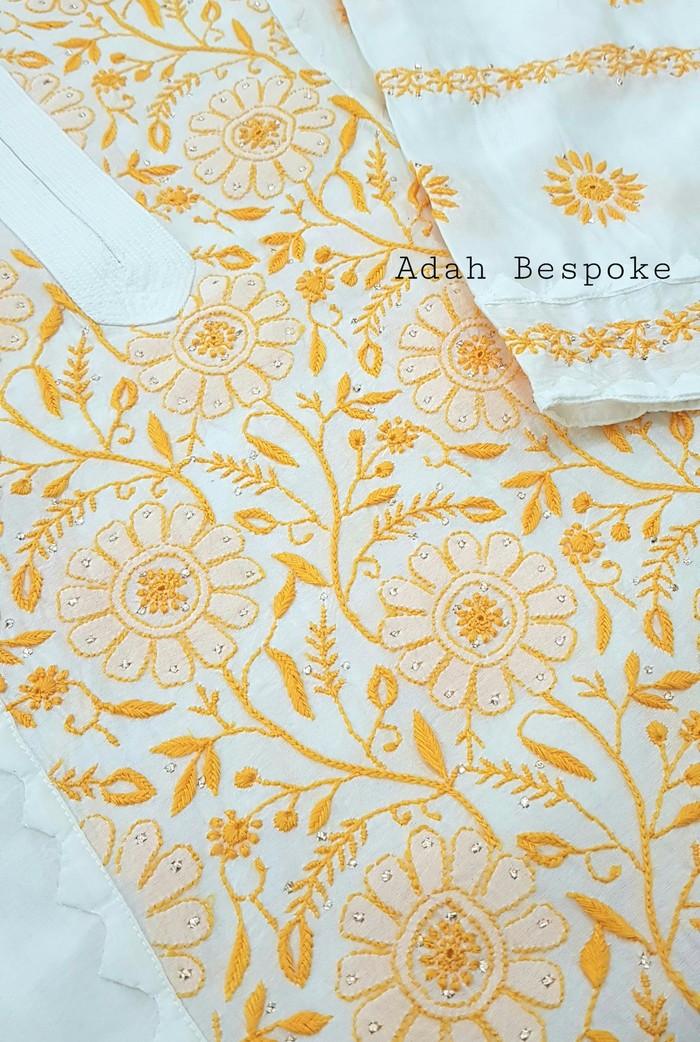 Chikankari Pure Chanderi Silk Suit - Adah Chikankari