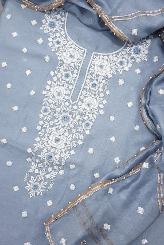 Chikankari Chanderi Designer Suit ( Zardozi Work ) - Adah Chikankari