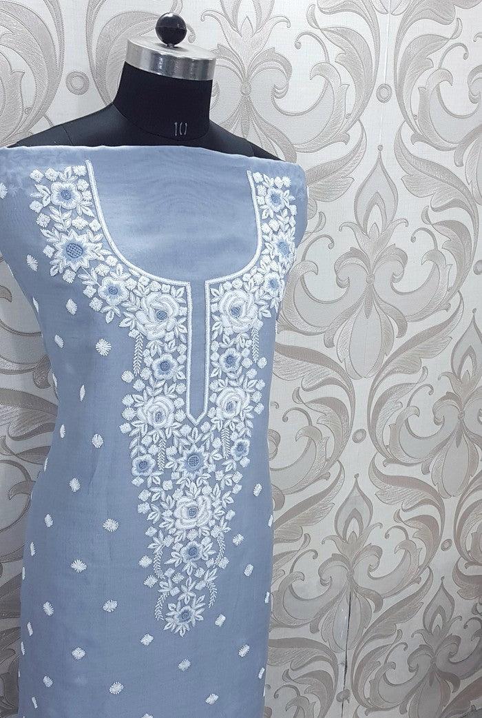 Chikankari Chanderi Designer Suit ( Zardozi Work ) - Adah Chikankari