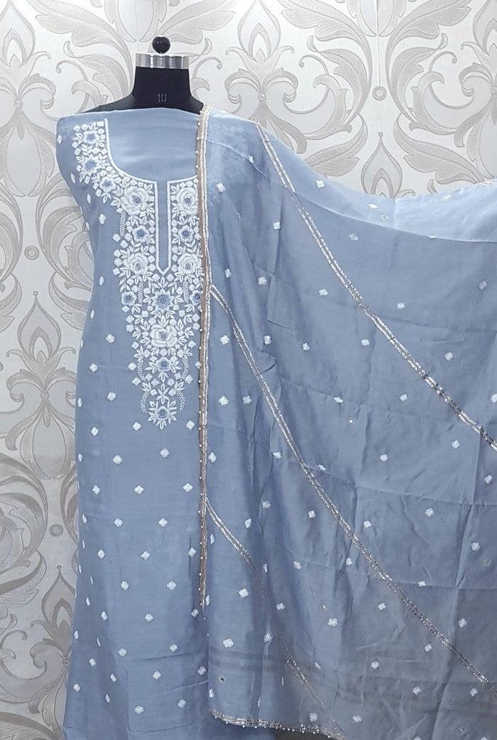 Chikankari Chanderi Designer Suit ( Zardozi Work ) - Adah Chikankari