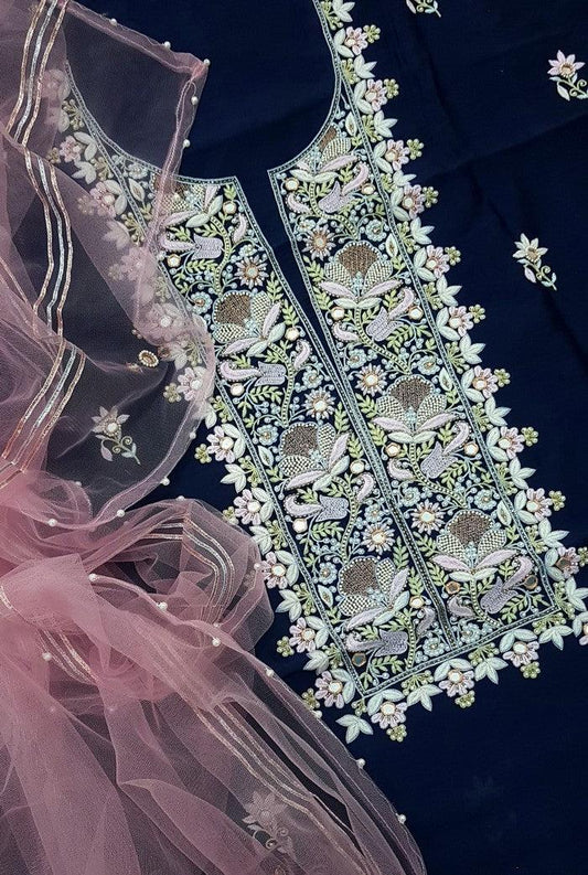 Chikankari Chanderi Designer Suit ( Zardozi Work ) - Adah Chikankari