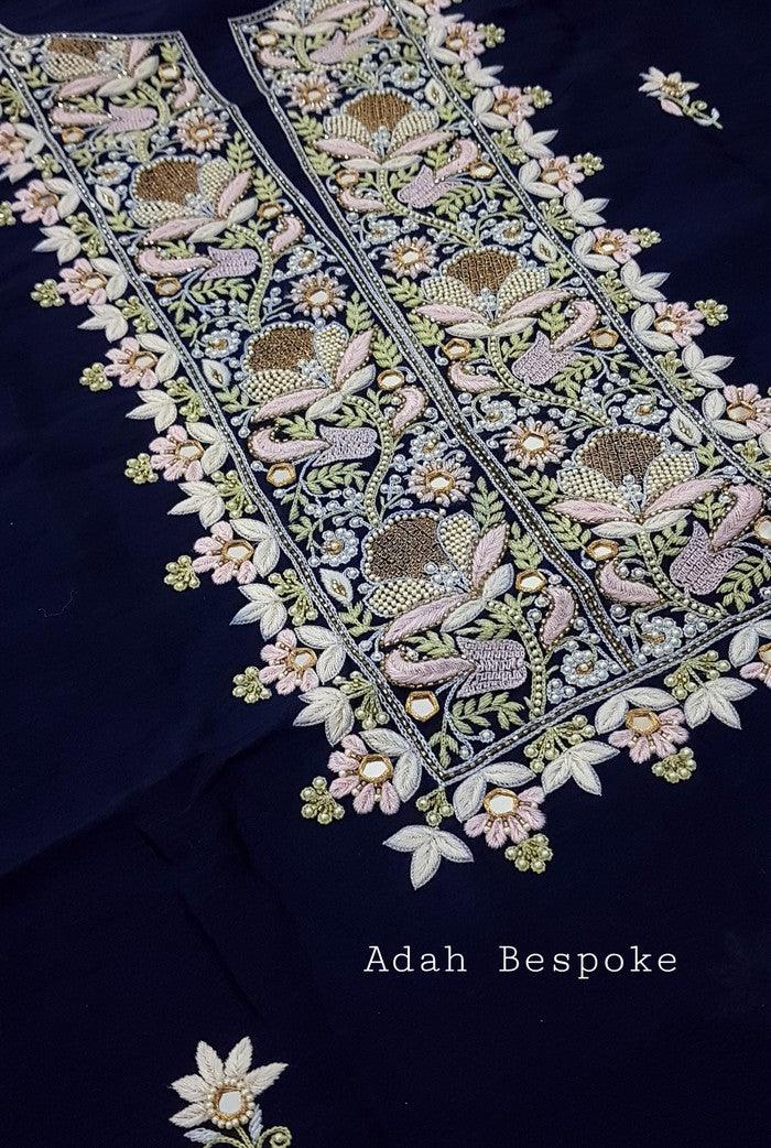 Chikankari Chanderi Designer Suit ( Zardozi Work ) - Adah Chikankari