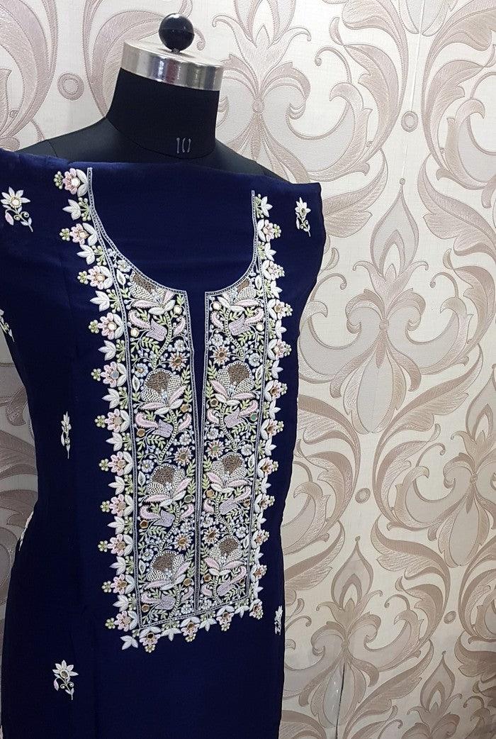 Chikankari Chanderi Designer Suit ( Zardozi Work ) - Adah Chikankari