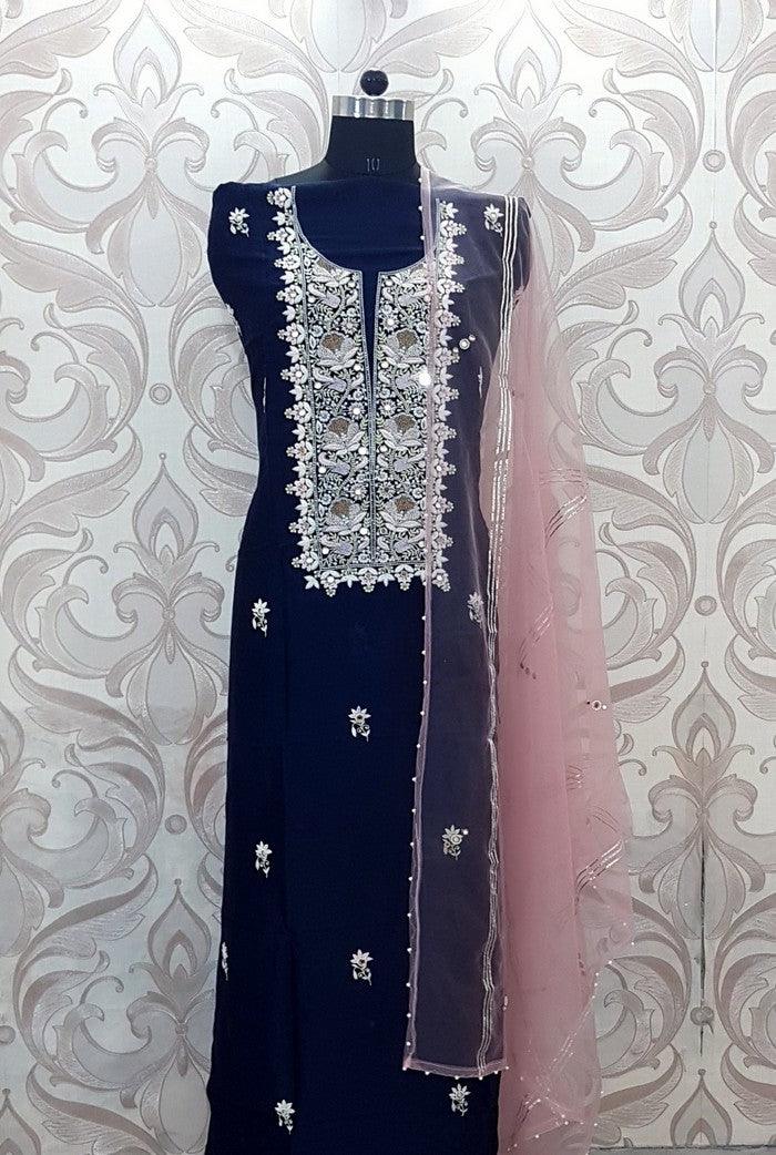 Chikankari Chanderi Designer Suit ( Zardozi Work ) - Adah Chikankari