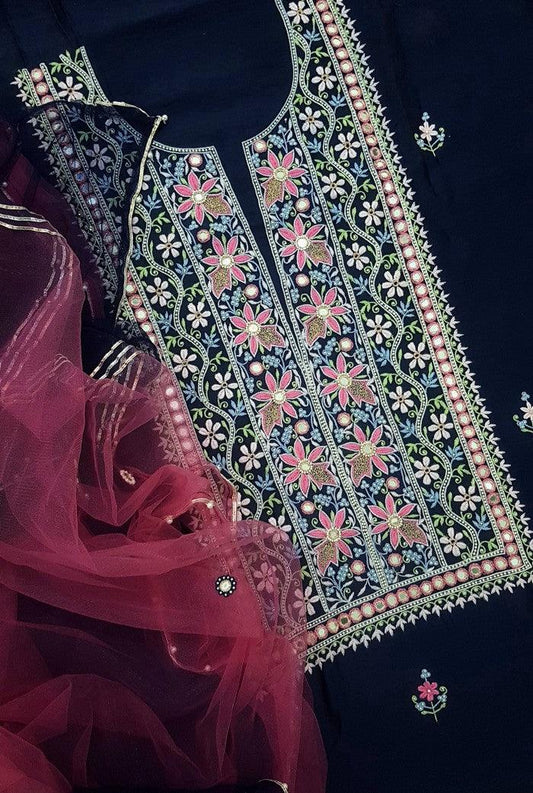 Chikankari Chanderi Designer Suit ( Zardozi Work ) - Adah Chikankari