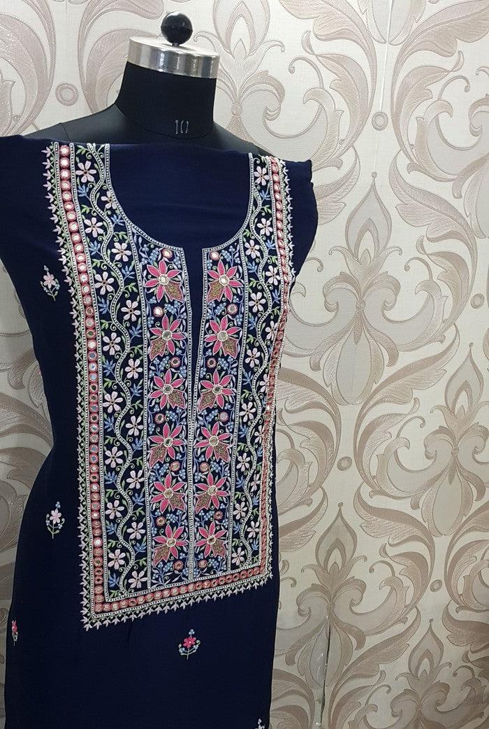 Chikankari Chanderi Designer Suit ( Zardozi Work ) - Adah Chikankari