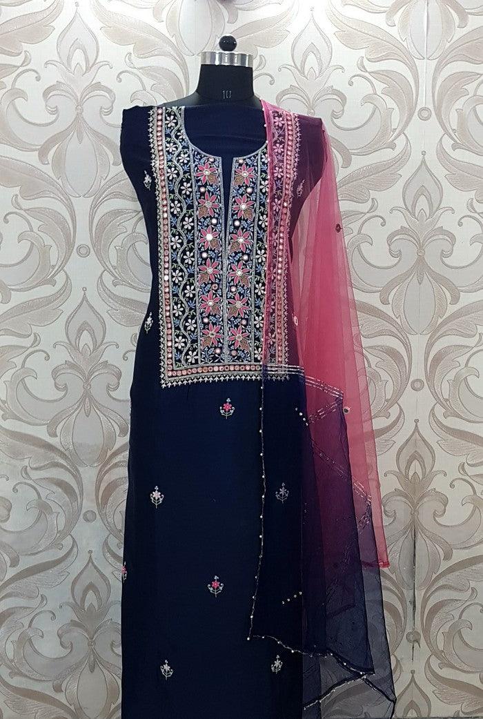 Chikankari Chanderi Designer Suit ( Zardozi Work ) - Adah Chikankari