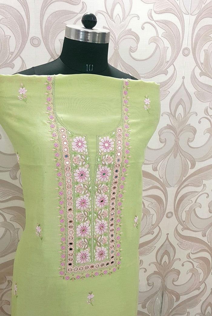 Chikankari Chanderi Designer Suit ( Zardozi Work ) - Adah Chikankari