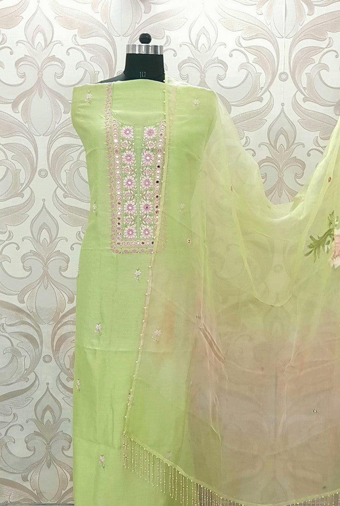 Chikankari Chanderi Designer Suit ( Zardozi Work ) - Adah Chikankari