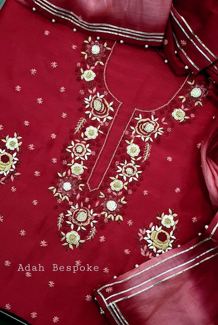 Chikankari Chanderi Designer Suit ( Zardozi Work ) - Adah Chikankari