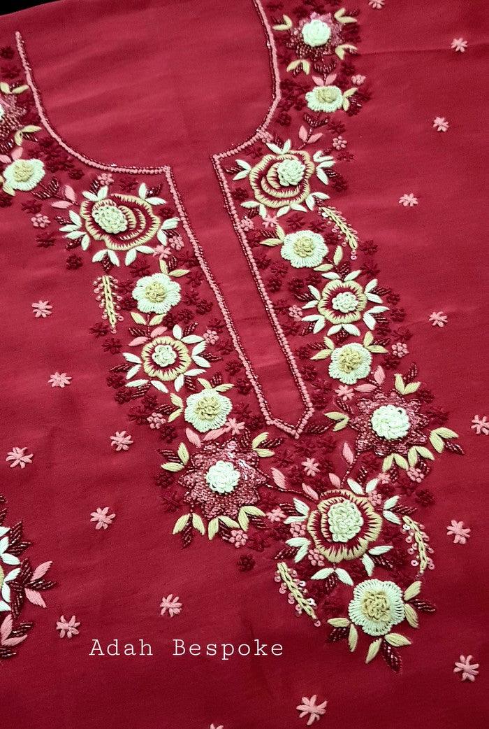 Chikankari Chanderi Designer Suit ( Zardozi Work ) - Adah Chikankari