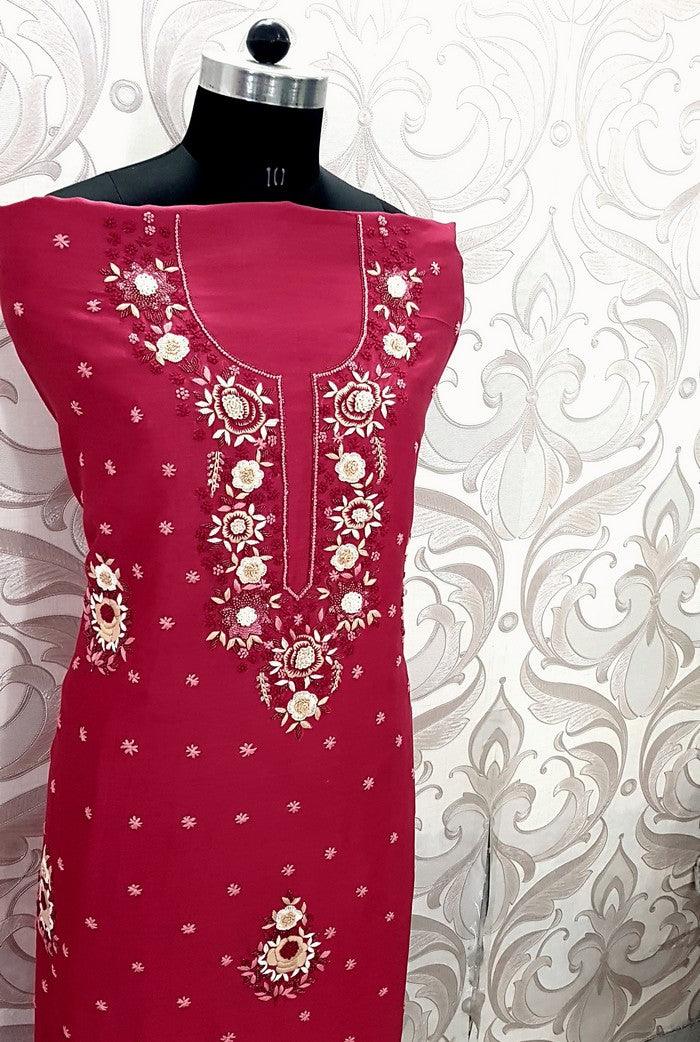 Chikankari Chanderi Designer Suit ( Zardozi Work ) - Adah Chikankari