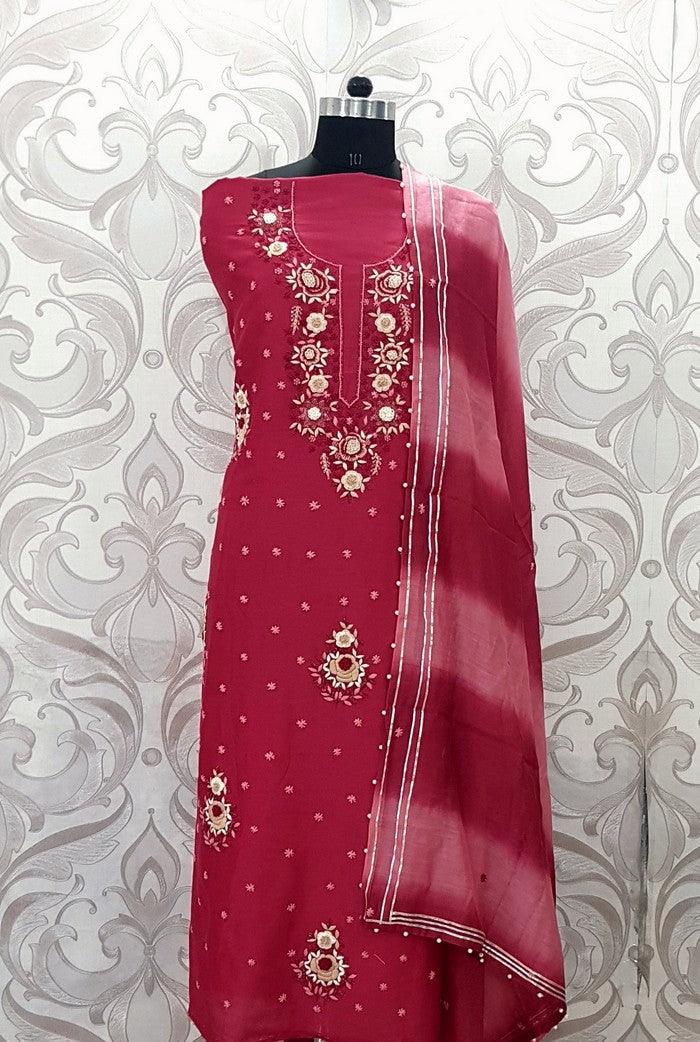 Chikankari Chanderi Designer Suit ( Zardozi Work ) - Adah Chikankari