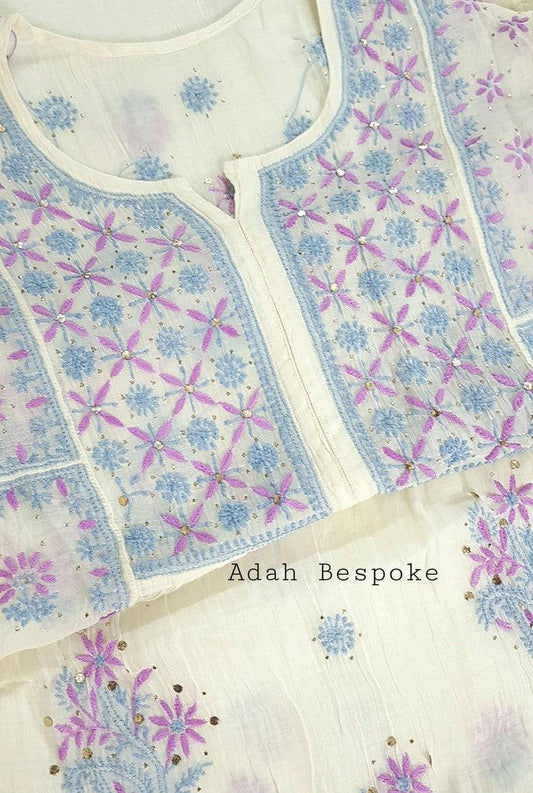 Chikankari Mul Chanderi Anarkali ( Mukaish ) - Adah Chikankari