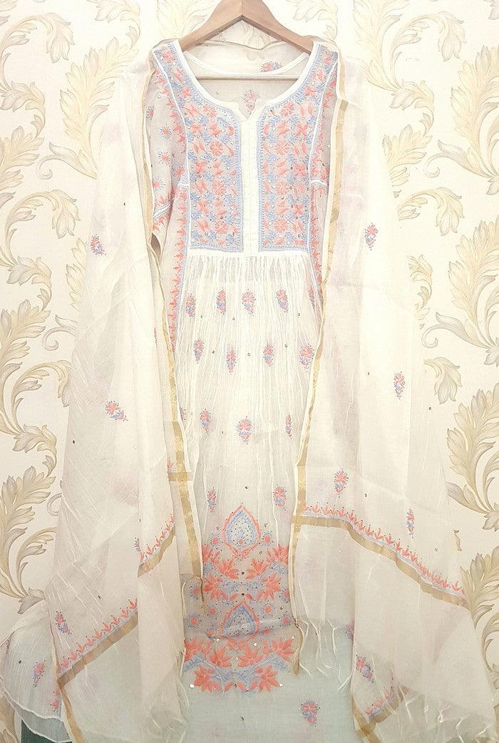 Chikankari Mul Chanderi Anarkali ( Mukaish ) - Adah Chikankari