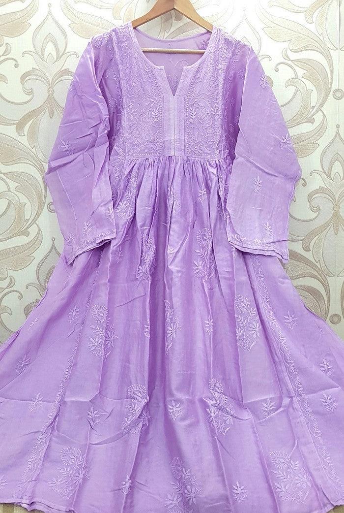 Chikankari Chanderi Silk Anarkali ( Semi Stitched ) - Adah Chikankari