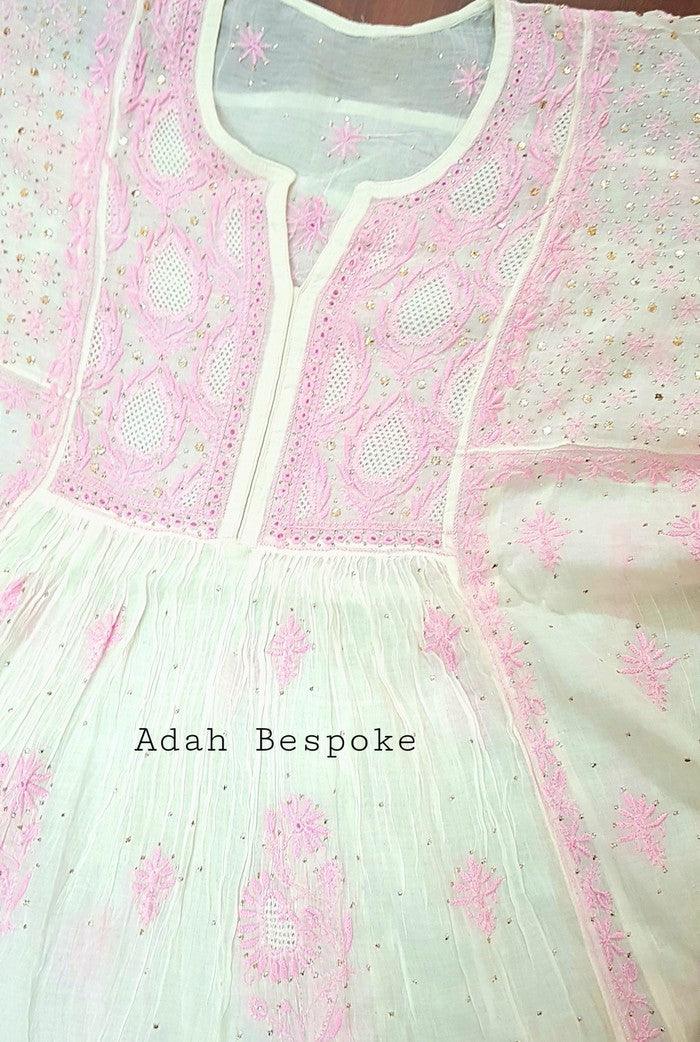 Chikankari Chanderi Silk Anarkali ( Mukaish ) - Adah Chikankari