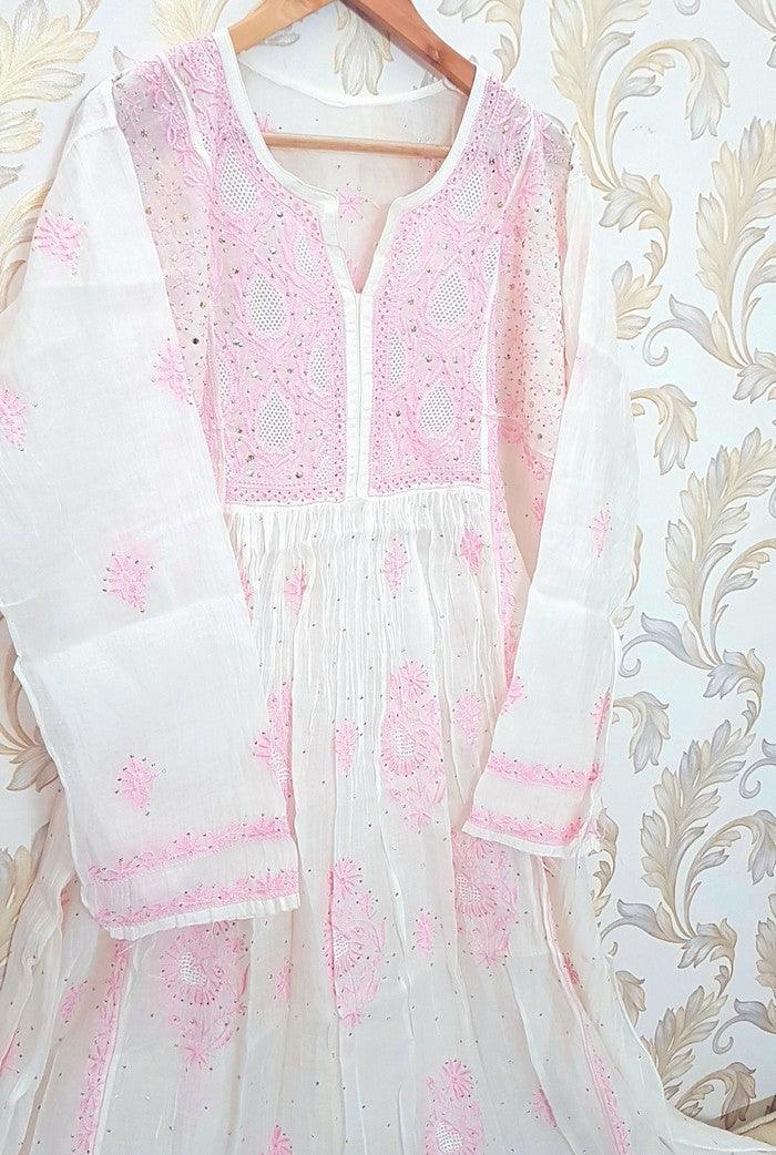 Chikankari Chanderi Silk Anarkali ( Mukaish ) - Adah Chikankari
