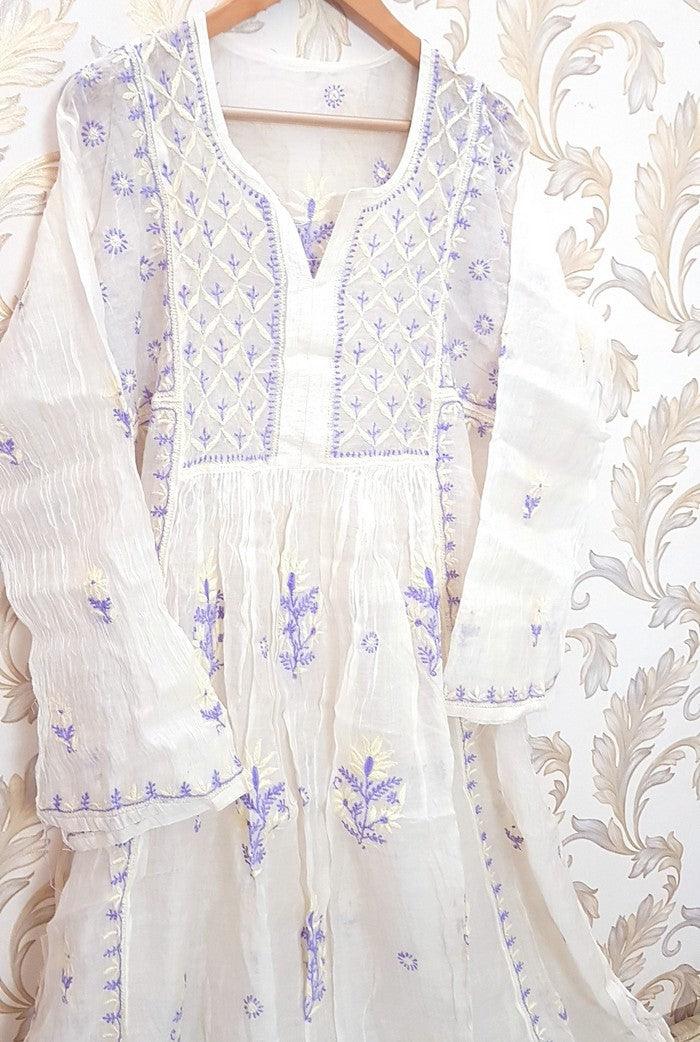 Chikankari Mul Chanderi Anarkali ( Semi Stitched ) - Adah Chikankari