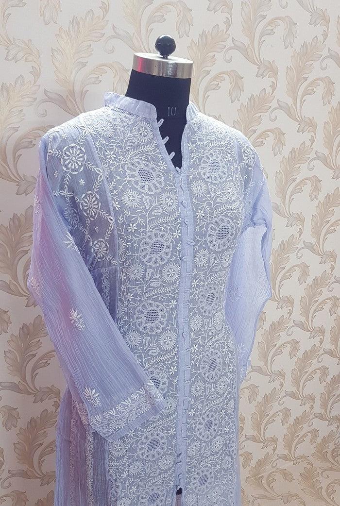 Mul Chanderi Designer Anarkali ( Semi Stitched )