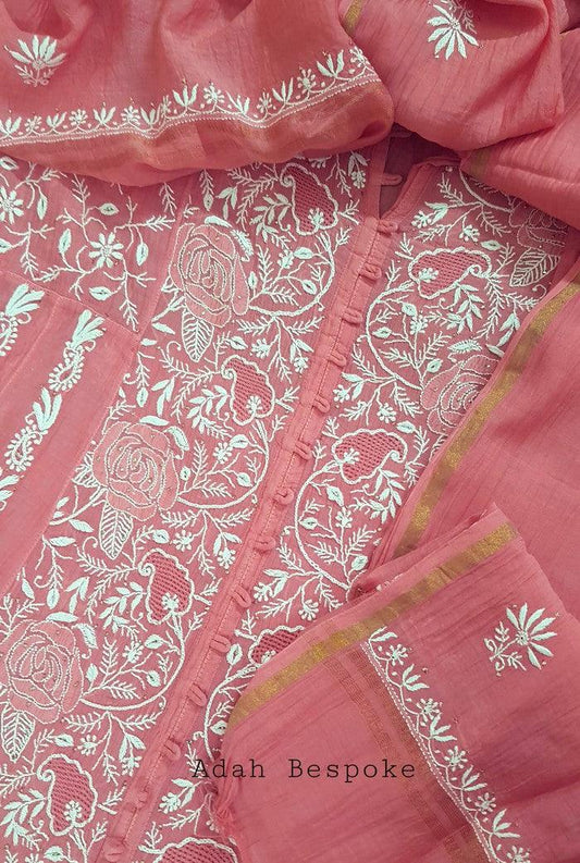 Mul Chanderi Designer Anarkali ( Semi Stitched ) - Adah Chikankari