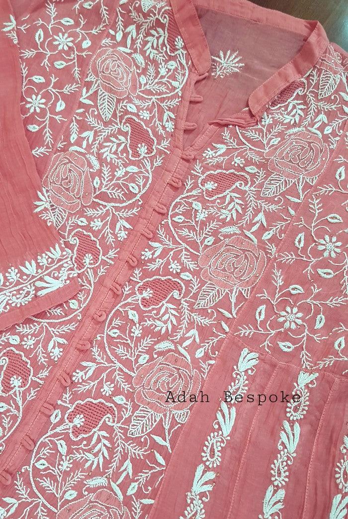 Mul Chanderi Designer Anarkali ( Semi Stitched ) - Adah Chikankari