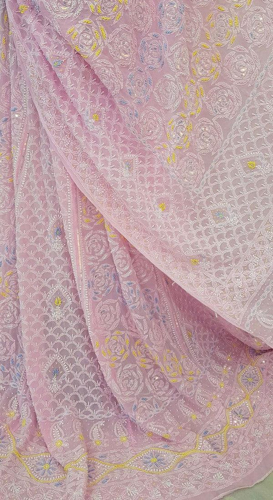 Pure Georgette Chikankari Lehenga ( Pearl Work ) - Adah Chikankari